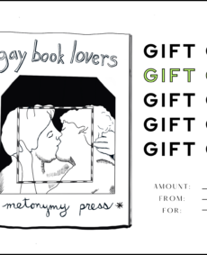 image of gift card, with an illustration of two people kissing drawn by Onjana
