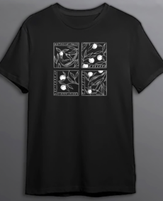 black t-shirt with white design