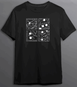 black t-shirt with white design